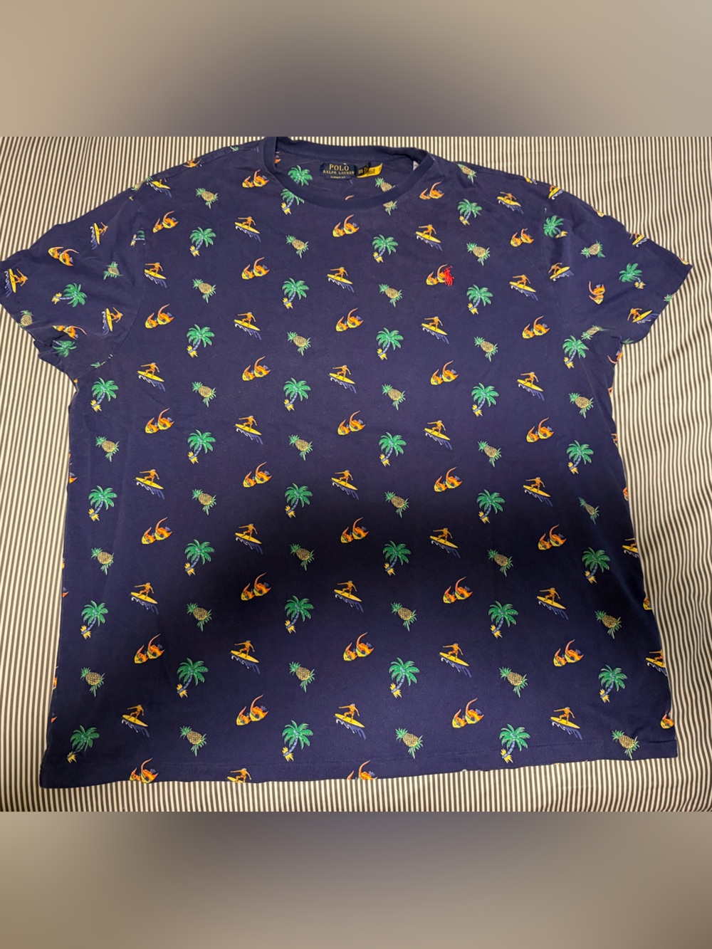 Ralph Lauren Navy Short Sleeve Tee with Green Palm & Orange Surf Print